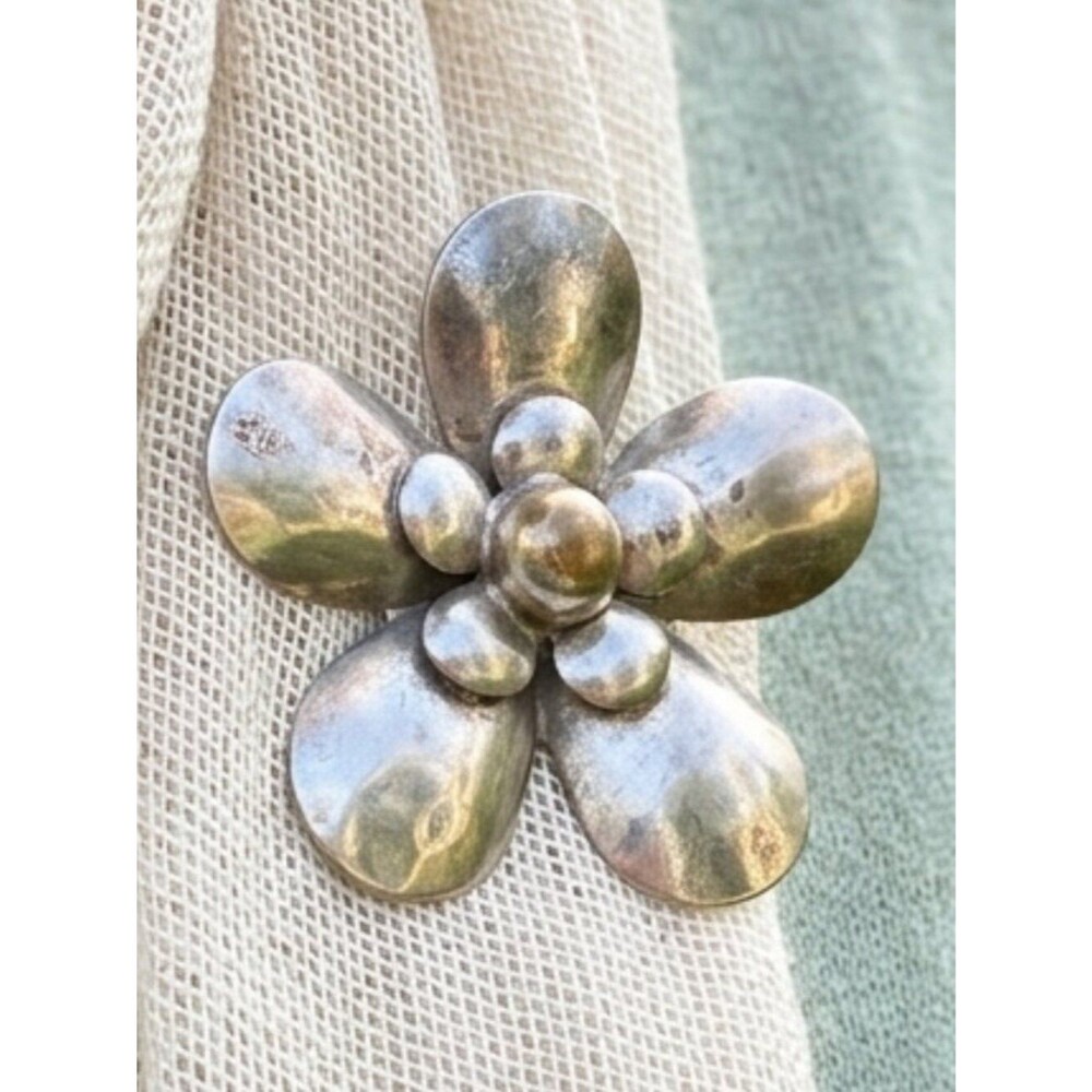 Vintage Silver Tone Tiered Flower Brooch Pin/Pendant - 2.5" MCM Retro